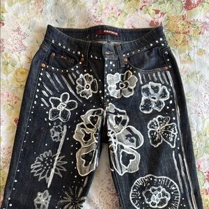 Black Floral Embellished Women's Jeans